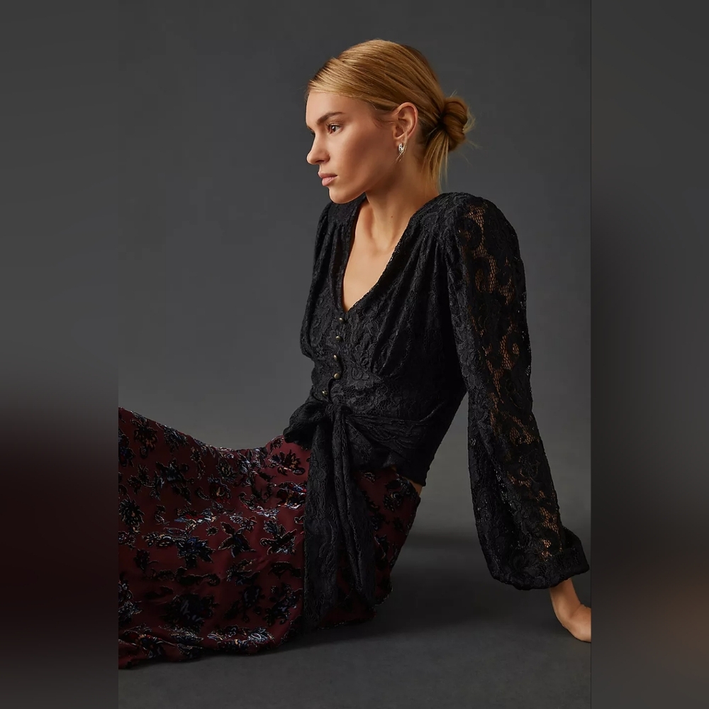 Anthropologie Lace Baloon Sleeve Blouse